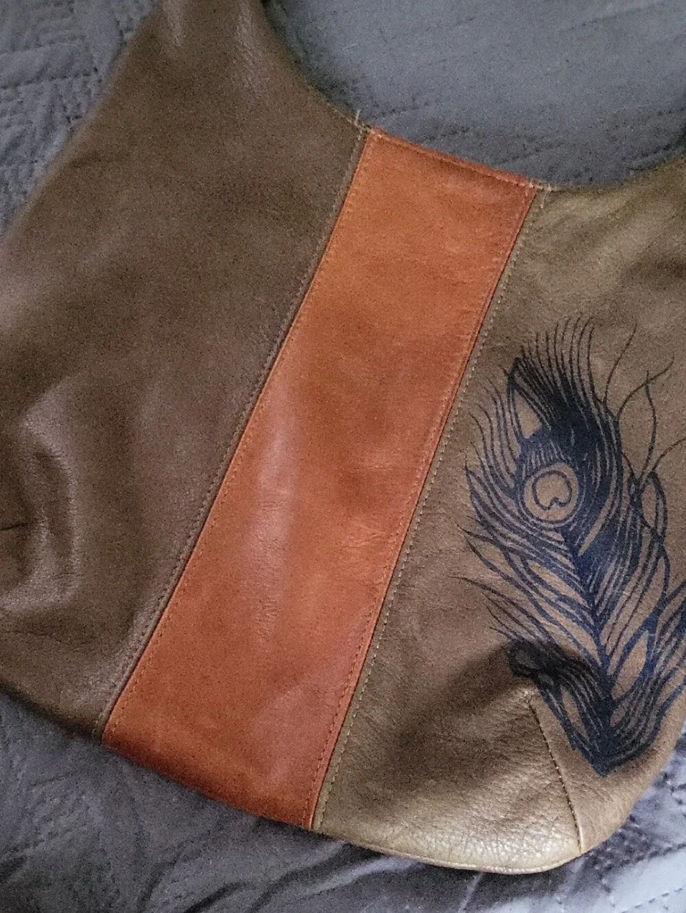 Stitch and Swash  Womens Hobo Bag in Brown and Tan with Peacock Feather Print